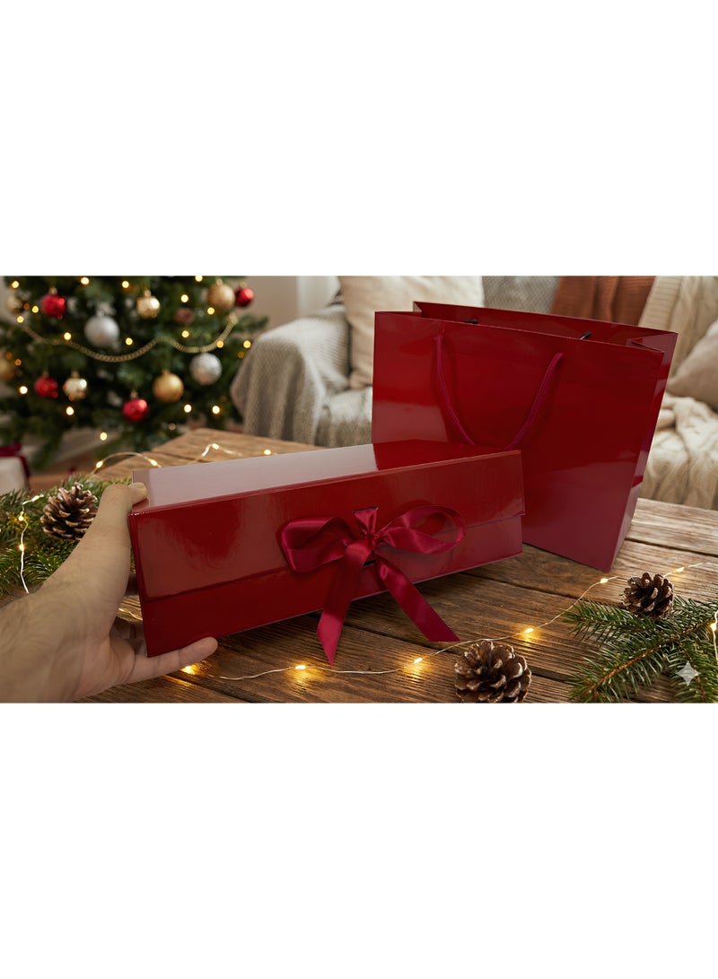 هاي فاي صندوق هدايا أحمر كرزي مع حقيبة هدايا 32 × 20 × 10 سم صندوق هدايا كبير فاخر أحمر صناديق هدايا إغلاق مغناطيسي مع شريط بغطاء قابل للطي صناديق للنساء هدايا الزفاف وهدايا عيد الميلاد وهدايا الزفاف والتغليف - Image 4